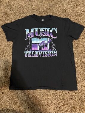 MTV Music Television T-Shirt Men’s L Cotton Black Short Sleeve Retro